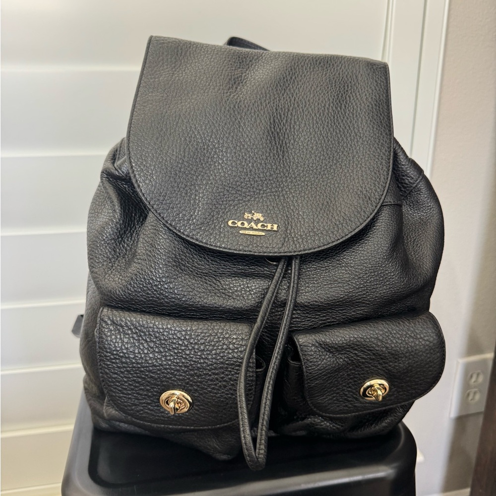 Coach Black Leather Backpack